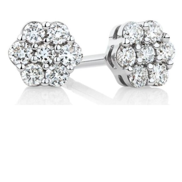 Jewelry - 10kt White Gold 1/4 ct Lab Created Genuine Diamond Stud Earrings Floral Cluster